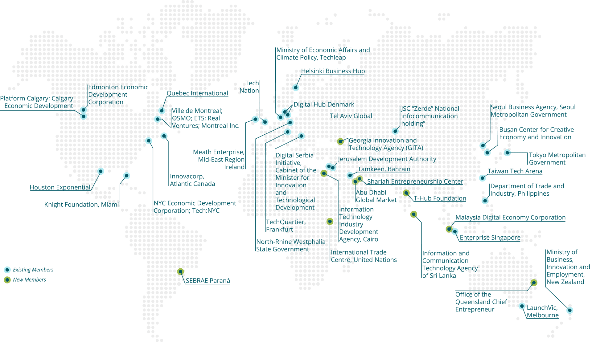A map of the world with many different locations.