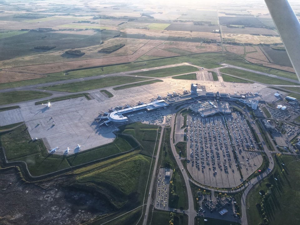 An aerial view of an airport.