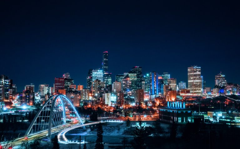 Edmonton city skyline at night.