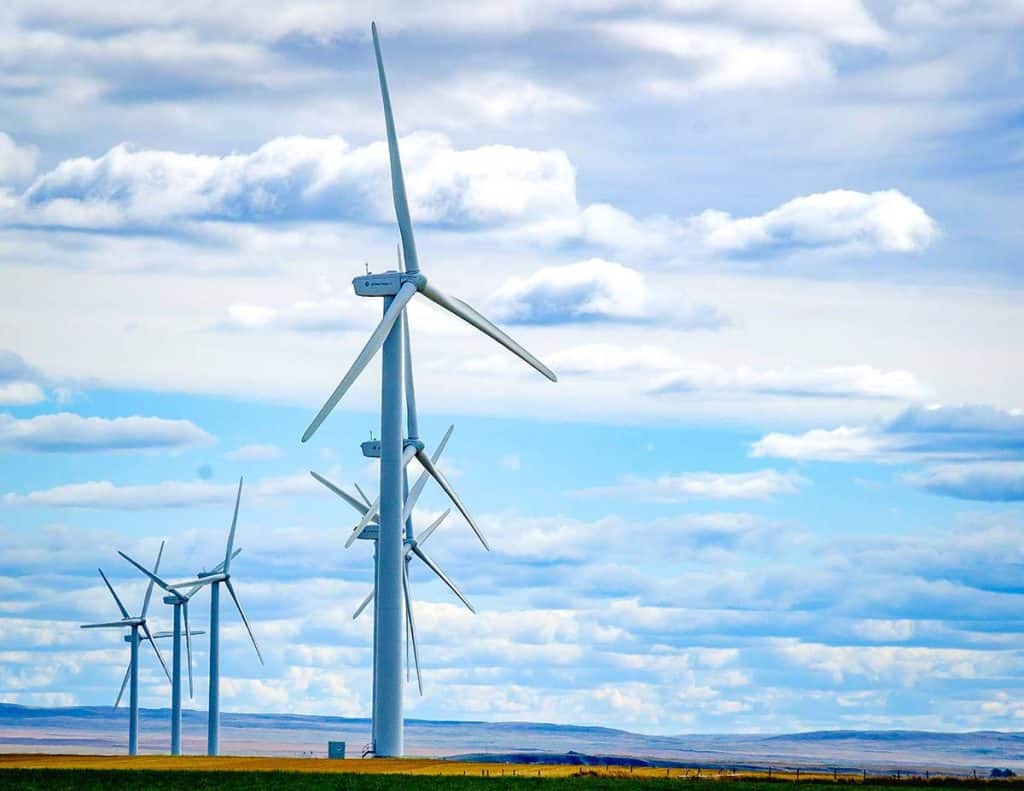 wind turbines create wind energy in the Edmonton region, Alberta