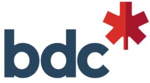 The bdc logo on a white background.